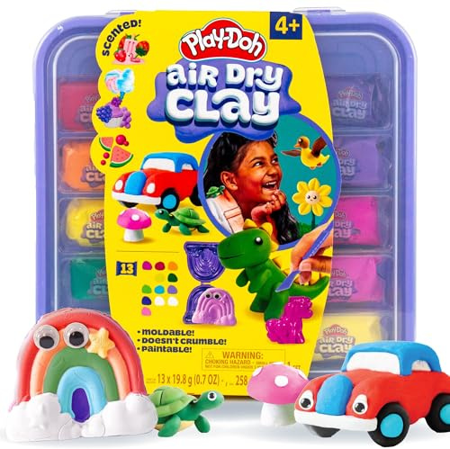Play-Doh Air Dry Clay Case, 13 Clays, for Kids 4+ | Portable Storage Case Kit, Sculpting Tools, Wiggly Eyes & Moulds, Creative Modelling Travel Art Set, Gift