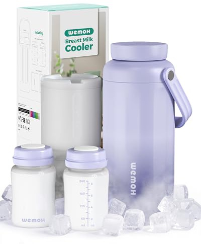 Muttermilch-Kühlflasche – 24 h Doppelwand-Kühlung, TSA-zugelassen, mit 2 auslaufsicheren Flaschen & Kühlakkus, BPA-frei, ideal für Reisen, Arbeit & nächtliches Abpumpen, Geschenk für Mütter (Lila)