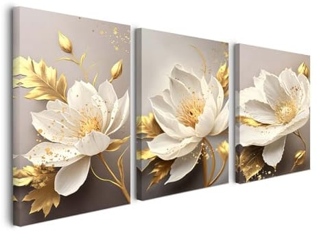 Alptiny Blumenwandbild-Set 30 × 40 cm, 3-teiliges Set Pflanzen-Leinwandkunst mit Rahmen Vintage-Dekor Geeignet für Wohnzimmer, Schlafzimmer, Küchen, Büros Inklusive Haken, Nägeln und Klettverschluss
