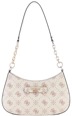 GUESS Schultertasche Carrie Logo Top Zip Shoulder Bag Vanilla Logo creme