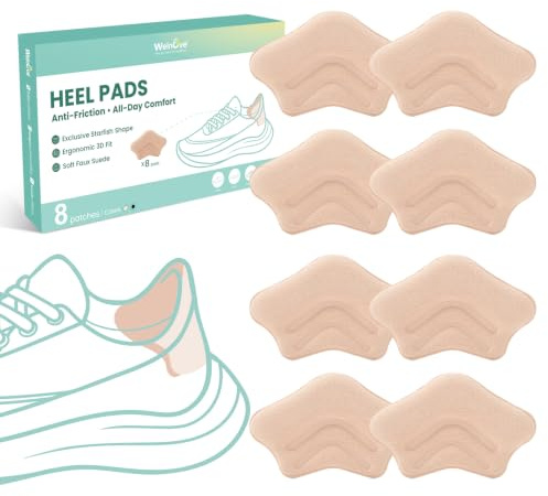 Welnove Cuscinetti per Tallone, 4 paia, adesivi, per Uomo e Donna | Cuscinetti tallone scarpe, tessuto morbido, 3D ergonomico, adesione forte