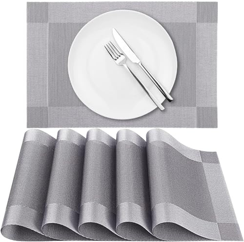marysgift Platzset Abwischbar Tischset Abwaschbar Tiefgrau 6er Set PVC platzdeckchen Hitzebeständig rutschfest Platzdeckchen für Küche Zuhause Restaurant Speisetisch 45cmx30cm 0003