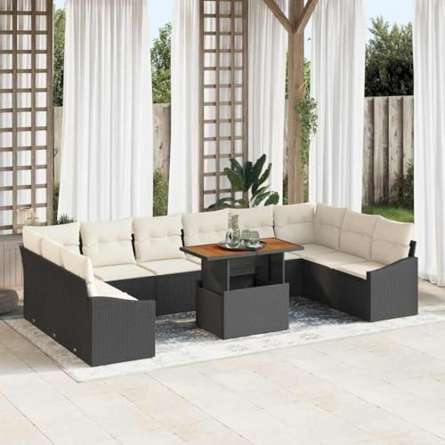 Owoxanthellate Gartenmöbel Set Schwarz Creme 100x55x73 cm Poly Rattan Eckbank mit Stauraum Modulare Gartenlounge Outdoor Modernes Design für Terrasse Balkon und Patio