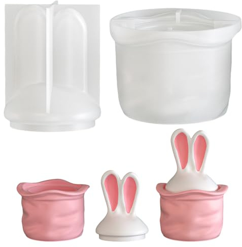 Silikonformen Gießformen Ostern, Osterhase Silikonform Ostern Hase Dose mit Deckel Silikonform Kerzenhalter Kerzenglas Gießformen Silikon Hase Schale Gips Zum Gießen Giessformen Silikon Gießform Vase
