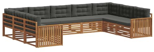 vidaXL Sofagarnituren 9 pcs Natur und Anthrazit Massivholz Akazie, Gartenmöbel, modernes Outdoor-Sofa, Robustes Set, Lounge-Sitz, Terrasse, Komfort für Dein Zuhause