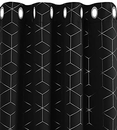 Deconovo Ösenvorhänge für Raum Verdunkeln Kälteschutz Thermogardine Hitzeschutz Dicke Thermovorhang, Blickdichte Gardinen, Vorhang für Wohnzimmer, 160x132 cm(HöhexBreite), Schwarz, 2er Set