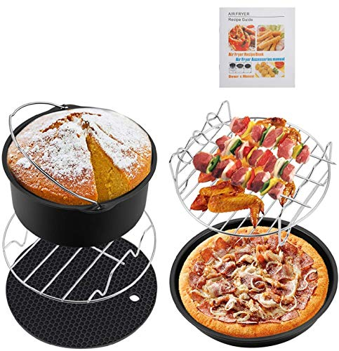 Flexzion Accessori per friggitrice ad Aria Philips Gowise 6 Parti da 17.8 cm / 7 Pollici, Airfryer per Torte Pane Forno per Modelli 2.6, 3.7, 5, 5.3, 5.8, 6, 8, 12 QT con Libro Ricette per friggere
