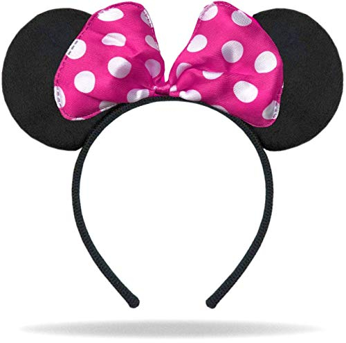 Hatstar Maus Ohren Haarreifen in schwarz | Schleife in pink mit weißen Punkten | Haarschmuck für Kinder & Erwachsene | Kopfschmuck Damen & Mädchen | Kostüm Accessoire für Karneval & Fasching
