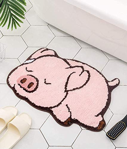 Thick bathmat Pink Pig Design Cute Bathroom mat,Bath Rug,Kids Room,Showroom, Bathmat,Non-Slip Bath Rugs,Play Carpet Area Rug,Photography Props,Home Decor,Indoor mat (Sleeping Pig)