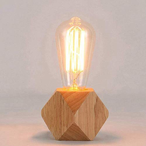 Mengjay Moderne Tischlampe E27 Holz Schreibtischlampe Diamant Nachttischlampe fuer Zuhause/Schlafzimmer/Wohnzimmer Dekor EU-Plug Holzsockel(Keine Glühbirne) (B)