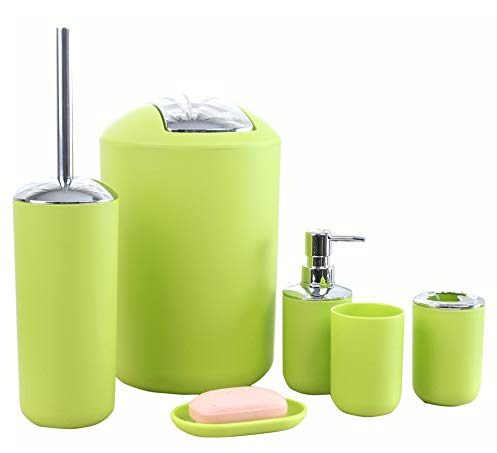 Icegrey Modern Design 6-teiliges Luxus-Badezimmerzubehör-Set Lotionflaschen, Zahnbürstenhalter, Zahnbecher, Seifenschale, Toilettenbürste, Mülleimer, Grün