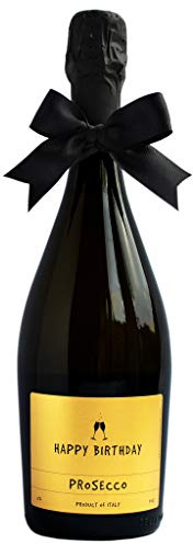 Happy Birthday Prosecco DOC (1 x 75 cl) Single Bottle with Metallic Gold Label