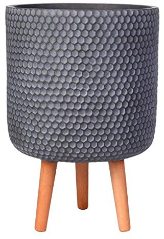 IDEALIST 27cm Large Indoor Plant Pot for Trees | Honeycomb Grey Reinforced Stone Planter with Legs | Flower Pot Cover D27 H47 cm, 17 litres