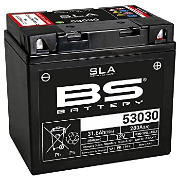 Batteria moto BS SLA 53030 AGM - Senza manutenzione - 12 V 30 Ah - Dimensioni: 186 x 130 x 171 mm compatibile con BMW R80ET 800 2000-
