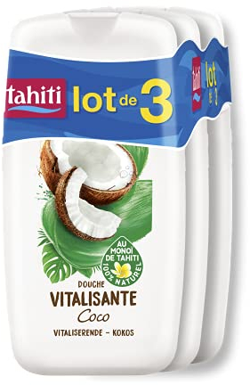 Tahiti Gel Douche Coco Vitalisante Enrichi au Monoï de Tahiti 100% Naturel, 250 ml - Lot de 3