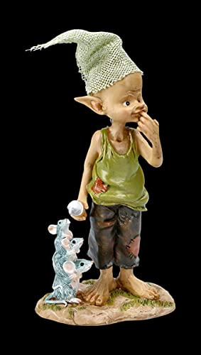 Figuren Shop GmbH Pixie Kobold Figur mit Mäusen - Eiszeit | Gnom Zwerg Deko