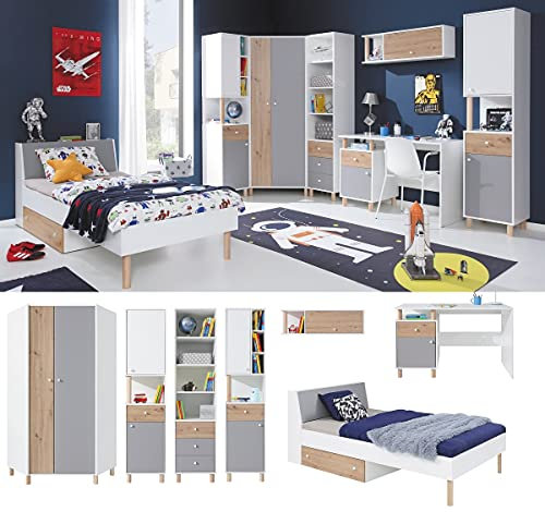 QMM Jugendzimmer Kinderzimmer komplett Ferry Set B Eckschrank Schreibtisch Bett 200x90