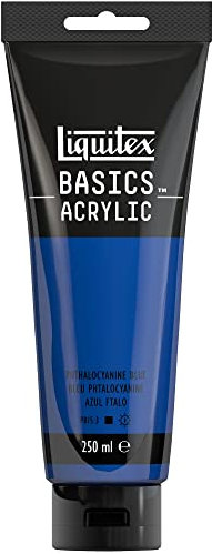 Liquitex 88700225 Basics - Peinture acrylique, peinture artistique monopigmentée, résistante à la lumière, qualité archive, finition satinée, tube de 250 ml - Bleu Phtalocyanine