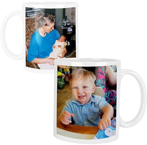 Personalised Mug with 2 Photos, Custom Printed Photo Mug Using Your Image or Logo, Novelty Mug, Ceramic, 11oz