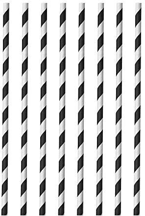Metaltex 253131000 Strohhalme aus Papier, Schwarz/Weiß, 20cm Länge, 0.6cm Durchmesser, 40 Stück