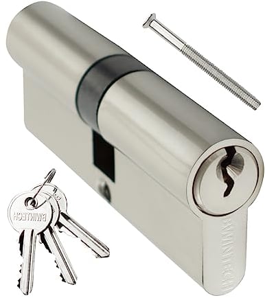 Bwintech 1 Cylindre en laiton Euro 40/40mm, serrure à clé/barillet de 80mm avec 3 clés en laiton standard,anti-crochetage, anti-perçage, anti-claquement, anti-choc,nickel satiné