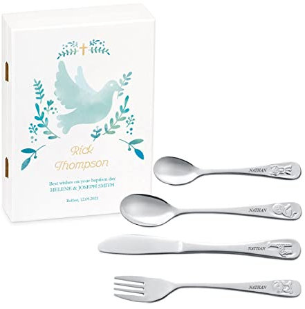 MAVERTON Kids Silverware in a Wooden Box – Personalised Animals Cutlery Set – Stainless Steel Engraved Utensil Set – for Boys - Message