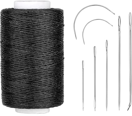 Namner 250M Leather Waxed Thread, 150D Sewing Waxed Thread Cord with Leather Needles, Upholstery Repair Sewing Kit for Bookbinding, Shoe Repairing, Leather Projects, Black