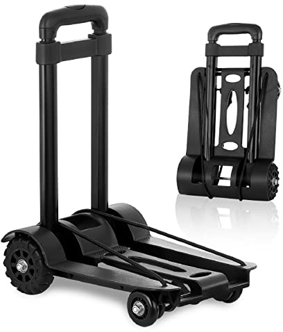 Marketero Faltbarer Sackkarre, leicht, 40 kg, zusammenklappbar, beweglicher Trolley auf Rollen, robuster Trolley, Gepäckwagen mit elastischem Seil für Büro, Camping, Umzug, Schwarz