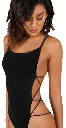 KOEMCY Body Damen Kurzarm Rückenfrei Bodysuit Tops Damen Body Sexy Unterziehbody Ärmellos Riemchen Bodies Sommer Oberteil, M