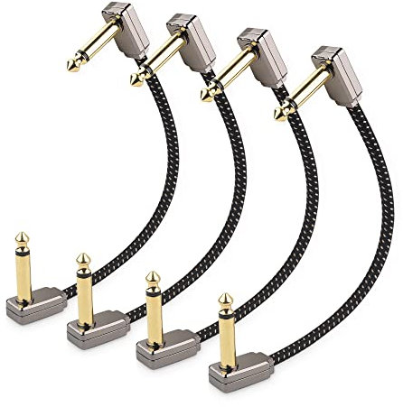 Cable Matters 4-Pack Premium Braided Guitar Patch Cable 6 Inches (Guitar Effect Pedal Cables, Patch Cables Guitar) with Metal Gold-Plated Connectors in Black