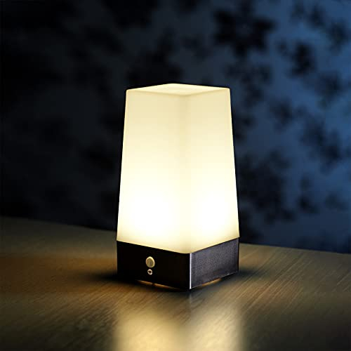 Auraglow Lampada da tavolo wireless con sensore di movimento PIR, super luminosa, ricaricabile a LED, luce notturna per corridoio, quadrata, confezione da 1