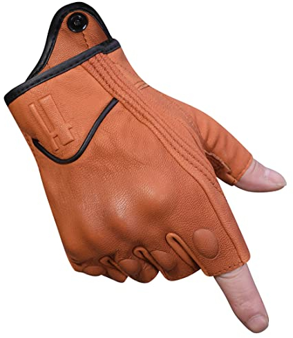 Harssidanzar Herren Vollfinger Ziegenleder Touchscreen Motorrad Fingerlose Handschuhe GM037EU,Bräunen, Größe L