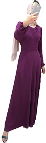 Muslimisches Kleid Ramadan Damenkleid, einfarbig, langes Kleid, Dubai Abaya, rose-lila, X-Large