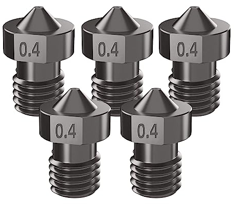 IdeaFormer 5 Stück V6 Nozzle Gehärtetem Stahl Düse 0,4MM, 3D Drucker Hardened Steel V6 Extruder Nozzle für Anycubic i3 Mega/S/X/Pro/Kobra Neo/Go/für Prusa i3 MK3