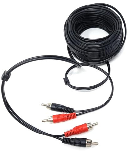 DRUT 20m RCA to RCA Phono Twin Jack to Jack Stereo Audio Cable Lead Cord Compatible With CD/DVD/Amplifier/Hifi/DJ Mixer/Turntable 65ft Black Nickel Connectors