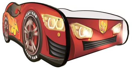 Topbeds Kinderbett Auto 140 x 70 cm Racing Car - Zygi LED - Autobett, Kinder Bett - Holzbett Baby Kinder - Kinderbett Junge - Bett für Kleinkinder