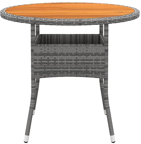 SHUJING Gartentisch, Gartentisch, Terrassentisch, Esstisch Garten, Gartenesstische, Gartenmöbel, Außentisch, Ø80x75 cm Akazienholz und Poly Rattan Grau