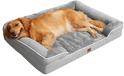 EHEYCIGA Orthopädisches Hundebett Grosse Hunde, 104x69x15cm, Memory Foam Hundekorb Mittelgroße Hunde, Waschbar Hundesofa Wasserdicht rutschfest, Hundecouch mit Hohem Rand, Grau