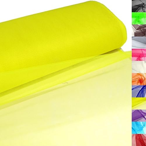 TOLKO Tüll Meterware für Vorhang Kleid Hochzeit Party Deko zum Nähen Dekorieren Basteln | feiner Netzstoff uni Tüllstoff als Dekostoff | Durchsichtig Zart | 140cm breit Tüll Stoff Meterware (Gelb)