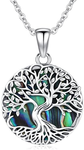 Odinstone Collier Arbre de Vie Femme Argent Sterling 925 Pendentif Arbre Coquille d'Ormeau Famille Bijoux pour Femme Cadeaux pour Maman Bijoux Mères