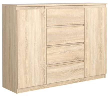 MebLocker Kommode 120 cm, 4 Schubladen und 2 Türen, Sonoma Eiche | Sideboard, Wohnzimmer Flur Schlafzimmer, Moderne Schlafzimmermöbel, Kommodenschrank 120,4x101,5x39 cm