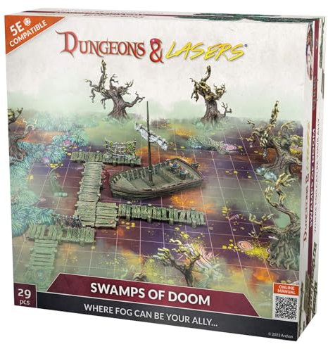 Dungeons & Lasers Swamps of Doom 29-teiliges d&d Starter-Set enthält Spielmatte, Miniatur-Geländeelemente für 5E-kompatible Tischspiele und DND – unlackiert, unmontiert – ab 14 Jahren