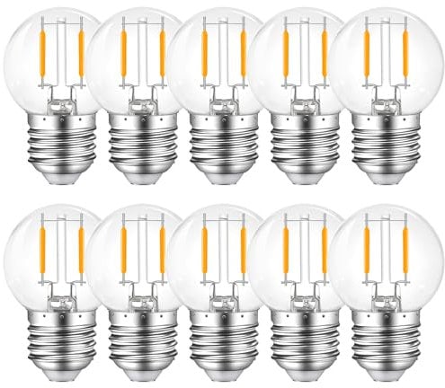 MZYOYO E27 LED Glühbirne,E27 LED 2W Glühbirnen,Lichterkette G45,Warmweiß 2700K,Birne 230V Dekorative Leuchtmittel für Partybeleuchtung Lichterketten,Kunststoff,Klar,10er Pack