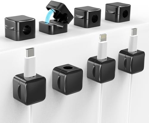 TiMOVO Magnetic Cable Clips, 8 Pack Cable Cord Organizer with Strong Adhesive under Desk Cable Management, Small Mini Wire Holder Keeper Organizer for Home Office Desk Kitchen Car Nightstand, Black
