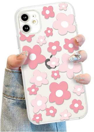 Compatible for iPhone 12 Case Cute Clear Flower Floral Color Design for Girls Women, Soft TPU Slim Profile Anti-Slip Protective Phone Girly Case for iPhone 12