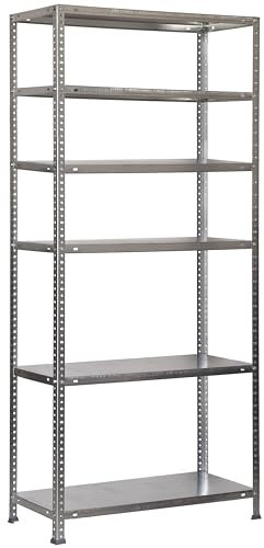 PROREGAL Schraubregal Panda Tall | HxBxT 200x90x30cm | 6 Fachböden | Fachlast 75kg | Verzinkt | Schwerlastregal Lagerregal Garagenregal