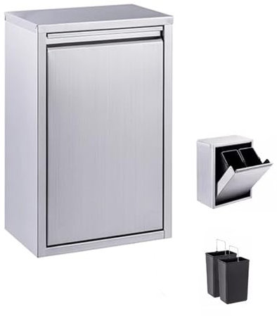 15-30L Extraíble Cajones De Basura, Acero Inoxidable Simple/Doble Cubo De Basura Exterior Cocina Papelera Con Papelera Para Isla Barbacoa Estación De Parrilla, 30L