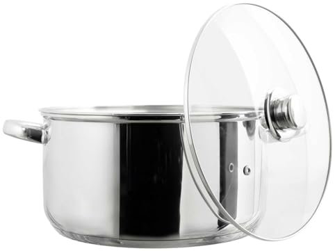 COOK CONCEPT, KC0004 - Olla de Metal con Tapa de Cristal, Capacidad 7 litros, Compatible con Todas Las Fuentes de Calor y hornos, Ideal para sopas y guisos, Plata 7 l Plata
