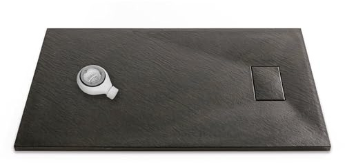 Thermopanel SMC Black Shower Trays Base Slate Stone Effect Textured Non Slip with Waste and Solid Cover - 1500 x 900mm