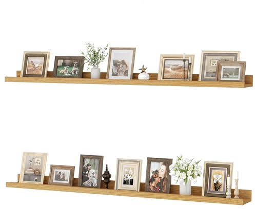 Floating Shelves Set of 2, 120 cm Natural Oak Floating Shelves for Wall Mounted Shelf Picture Ledge Shelf Kids Bookshelf for Living Room Kitchen Bedroom Bathroom Books Photo Display Home Organization
